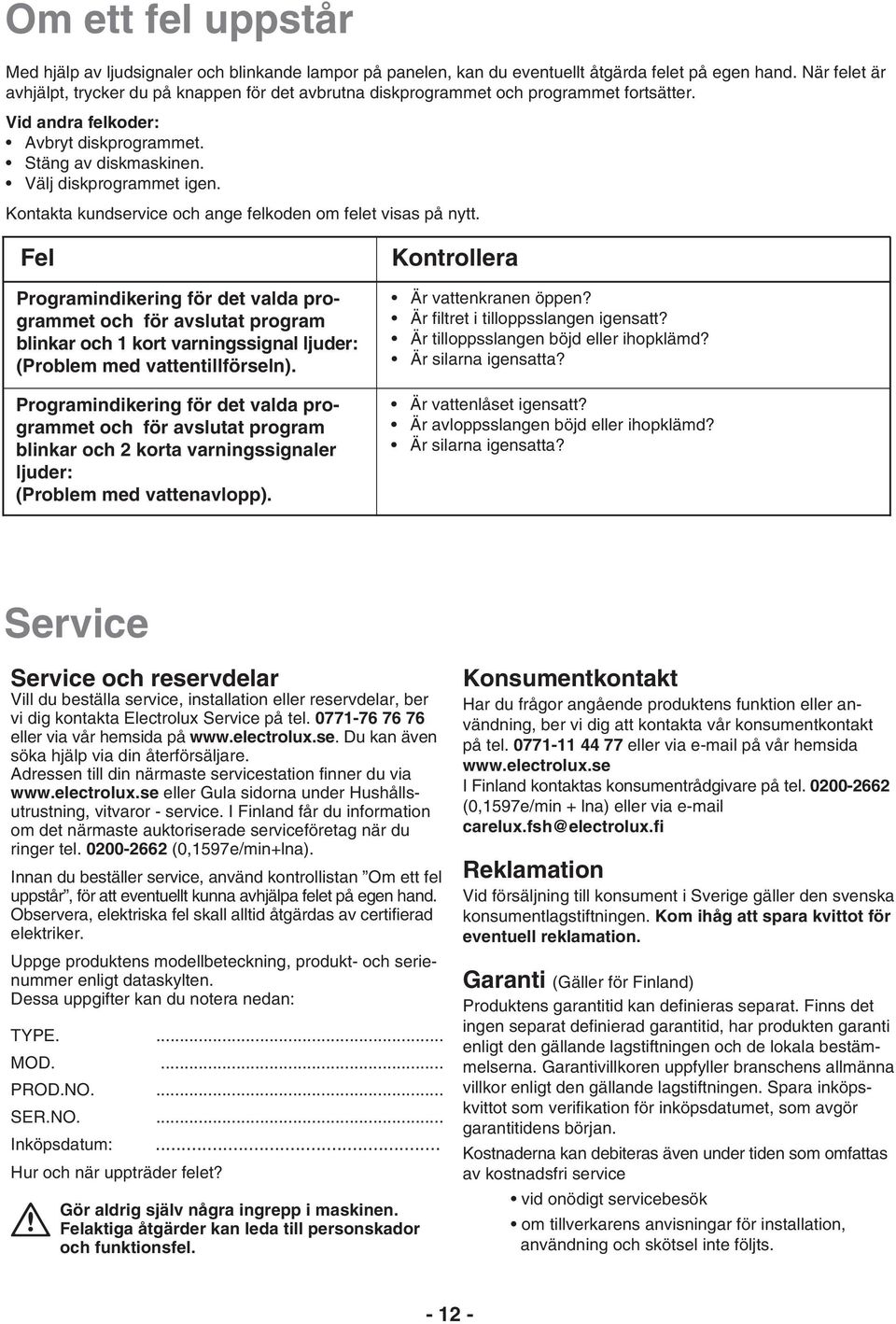 Kontakta kundservice och ange felkoden om felet visas på nytt.