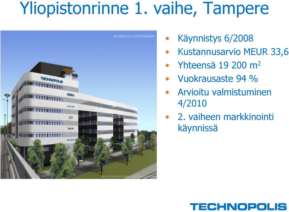 Kustannusarvio MEUR 33,6 Yhteensä 19 200 m 2