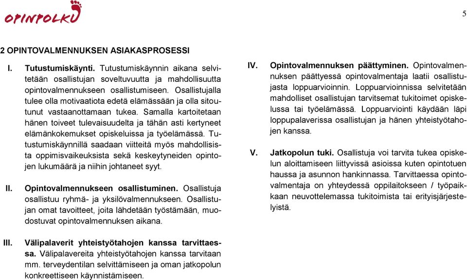 Samalla kartoitetaan hänen toiveet tulevaisuudelta ja tähän asti kertyneet elämänkokemukset opiskeluissa ja työelämässä.