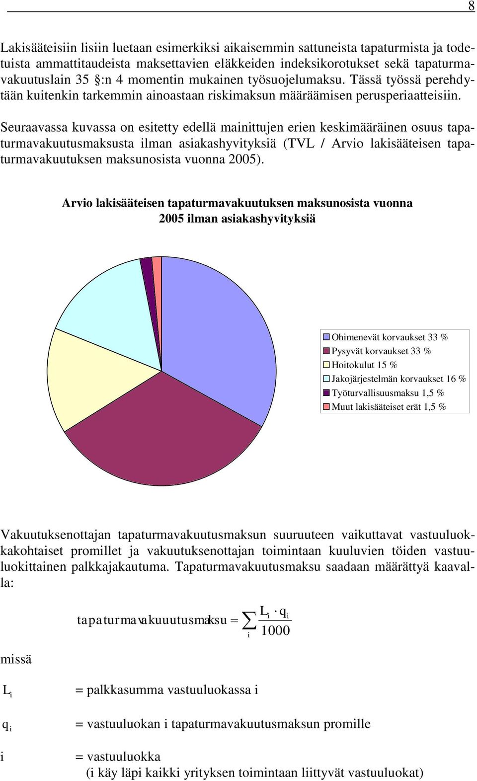 Seuraavassa kuvassa on estetty edellä manttujen eren keskmääränen osuus tapaturmavakuutusmaksusta lman asakashyvtyksä (TVL / Arvo laksäätesen tapaturmavakuutuksen maksunossta vuonna 2005).