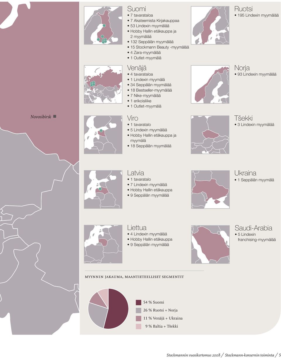 etäkauppa ja myymälä 18 Seppälän myymälää Ruotsi 195 Lindexin myymälää Norja 93 Lindexin myymälää Tšekki 3 Lindexin myymälää Latvia 1 tavaratalo 7 Lindexin myymälää Hobby Hallin etäkauppa 9 Seppälän