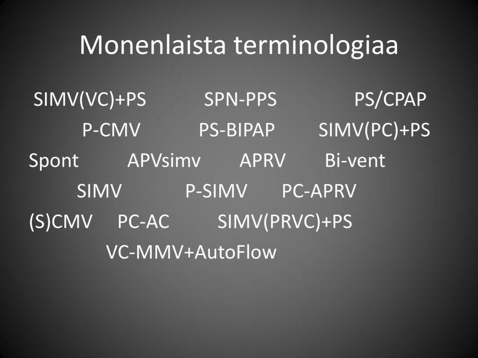 Spont APVsimv APRV Bi-vent SIMV P-SIMV