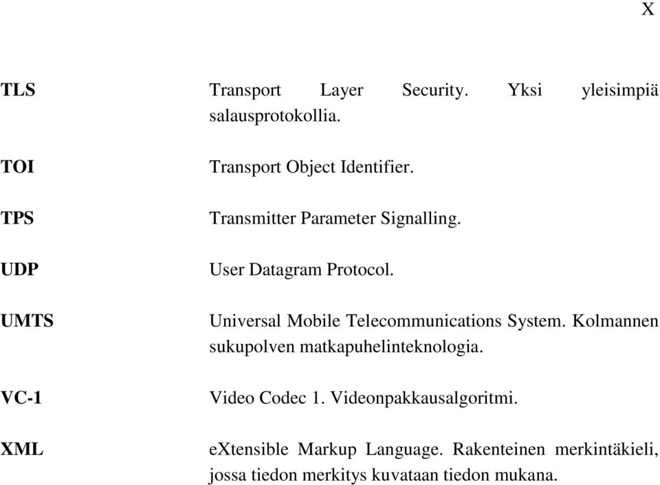 User Datagram Protocol. Universal Mobile Telecommunications System.