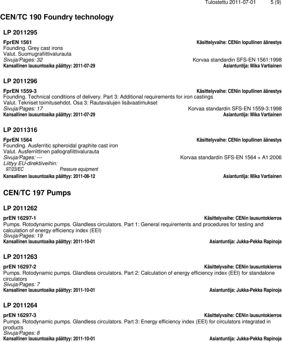 Part 3: Additional requirements for iron castings Valut. Tekniset toimitusehdot.