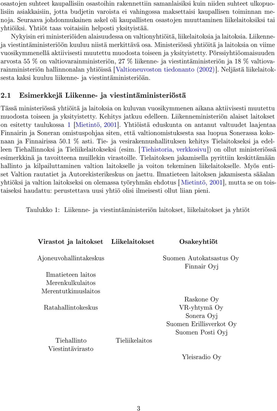 Nykyisin eri ministeriöiden alaisuudessa on valtionyhtiöitä, liikelaitoksia ja laitoksia. Liikenneja viestintäministeriöön kuuluu niistä merkittävä osa.
