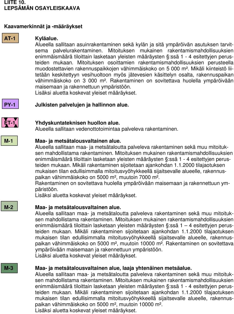 Mitoituksen osoittamien rakentamismahdollisuuksien perusteella muodostettavien rakennuspaikkojen vähimmäiskoko on 5 000 m².