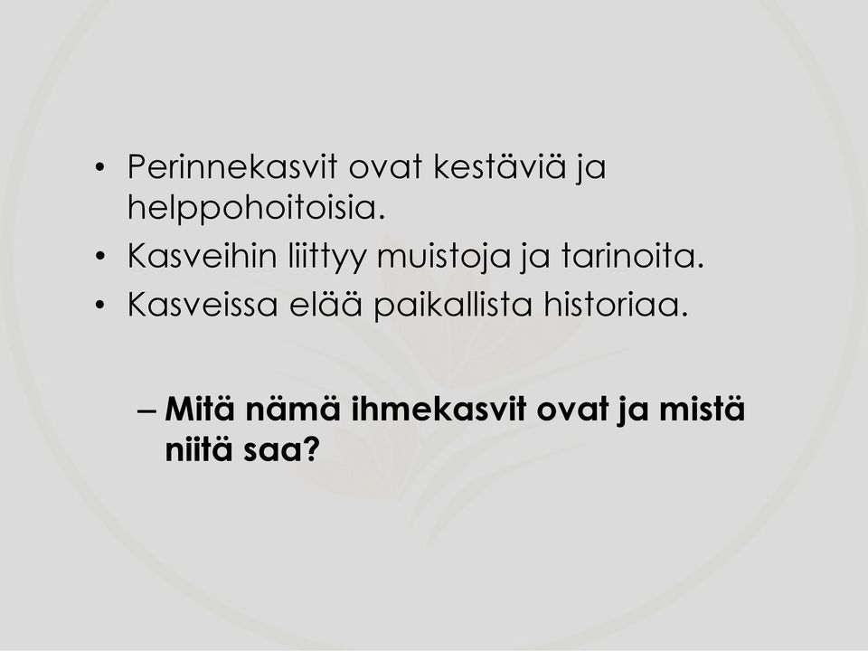 Kasveihin liittyy muistoja ja tarinoita.