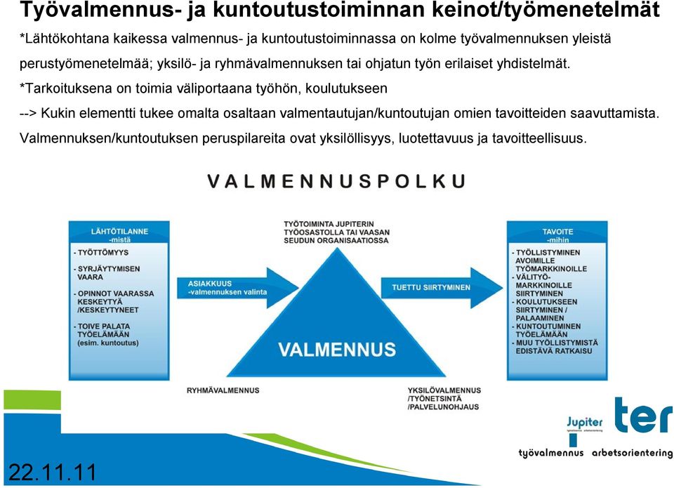 *Tarkoituksena on toimia väliportaana työhön, koulutukseen --> Kukin elementti tukee omalta osaltaan