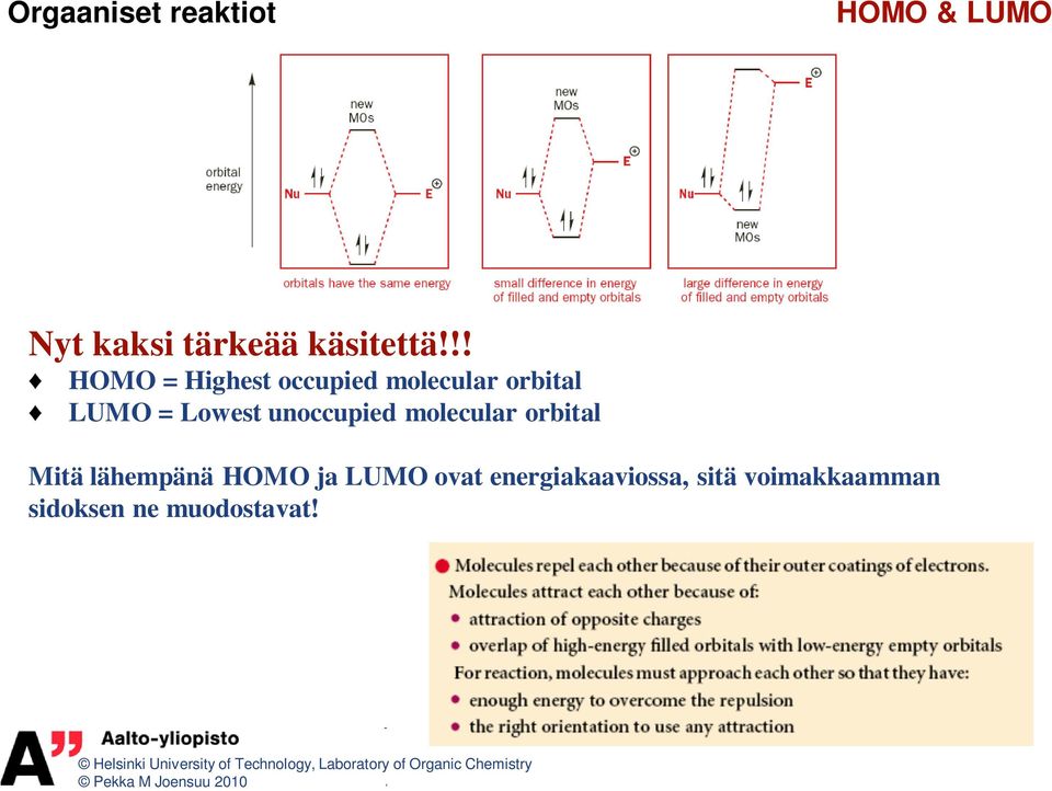 unoccupied molecular orbital Mitä lähempänä HOMO ja LUMO