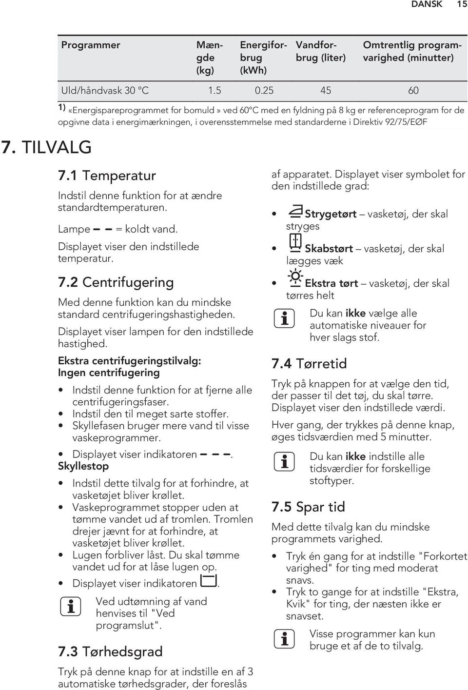 1 Temperatur Indstil denne funktion for at ændre standardtemperaturen. Lampe = koldt vand. Displayet viser den indstillede temperatur. 7.