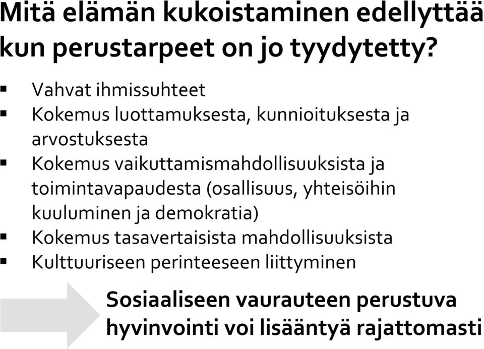 vaikuttamismahdollisuuksista ja toimintavapaudesta (osallisuus, yhteisöihin kuuluminen ja demokratia)