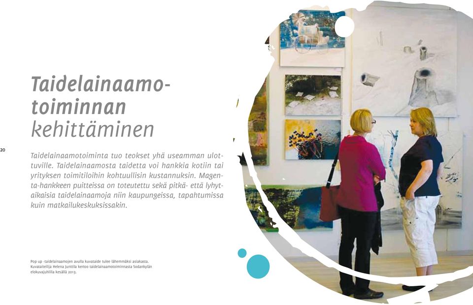 Magenta-hankkeen puitteissa on toteutettu sekä pitkä- että lyhytaikaisia taidelainaamoja niin kaupungeissa, tapahtumissa kuin