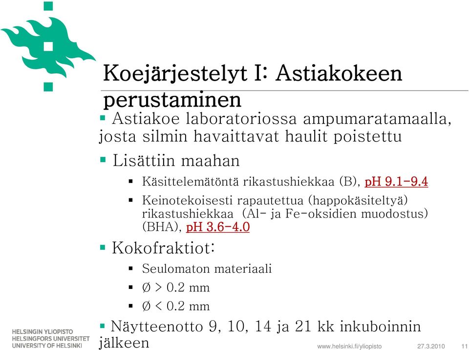 4 Keinotekoisesti rapautettua (happokäsiteltyä) rikastushiekkaa (Al- ja Fe-oksidien muodostus) (BHA), ph 3.