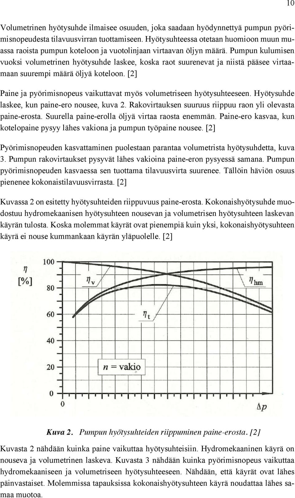 Pumpun kulumisen vuoksi volumetrinen hyötysuhde laskee, koska raot suurenevat ja niistä pääsee virtaamaan suurempi määrä öljyä koteloon.