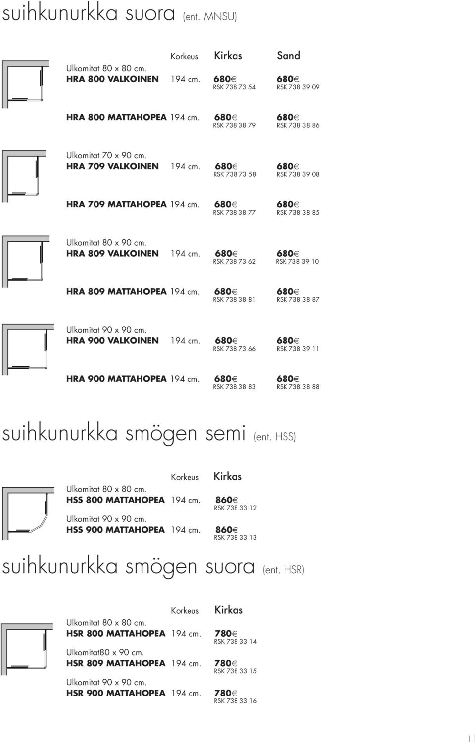 680 680 RSK 738 38 77 RSK 738 38 85 Ulkomitat 80 x 90 cm. HRA 809 VALKOINEN 194 cm. 680 680 RSK 738 73 62 RSK 738 39 10 HRA 809 MATTAHOPEA 194 cm.