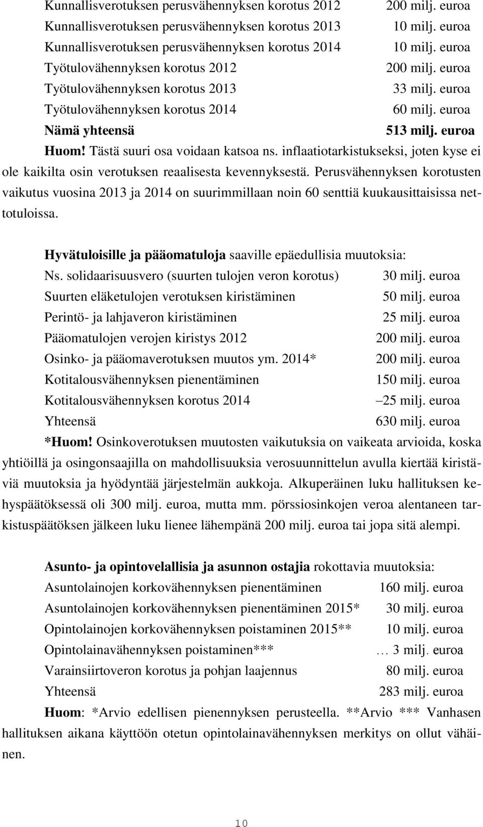 Tästä suuri osa voidaan katsoa ns. inflaatiotarkistukseksi, joten kyse ei ole kaikilta osin verotuksen reaalisesta kevennyksestä.