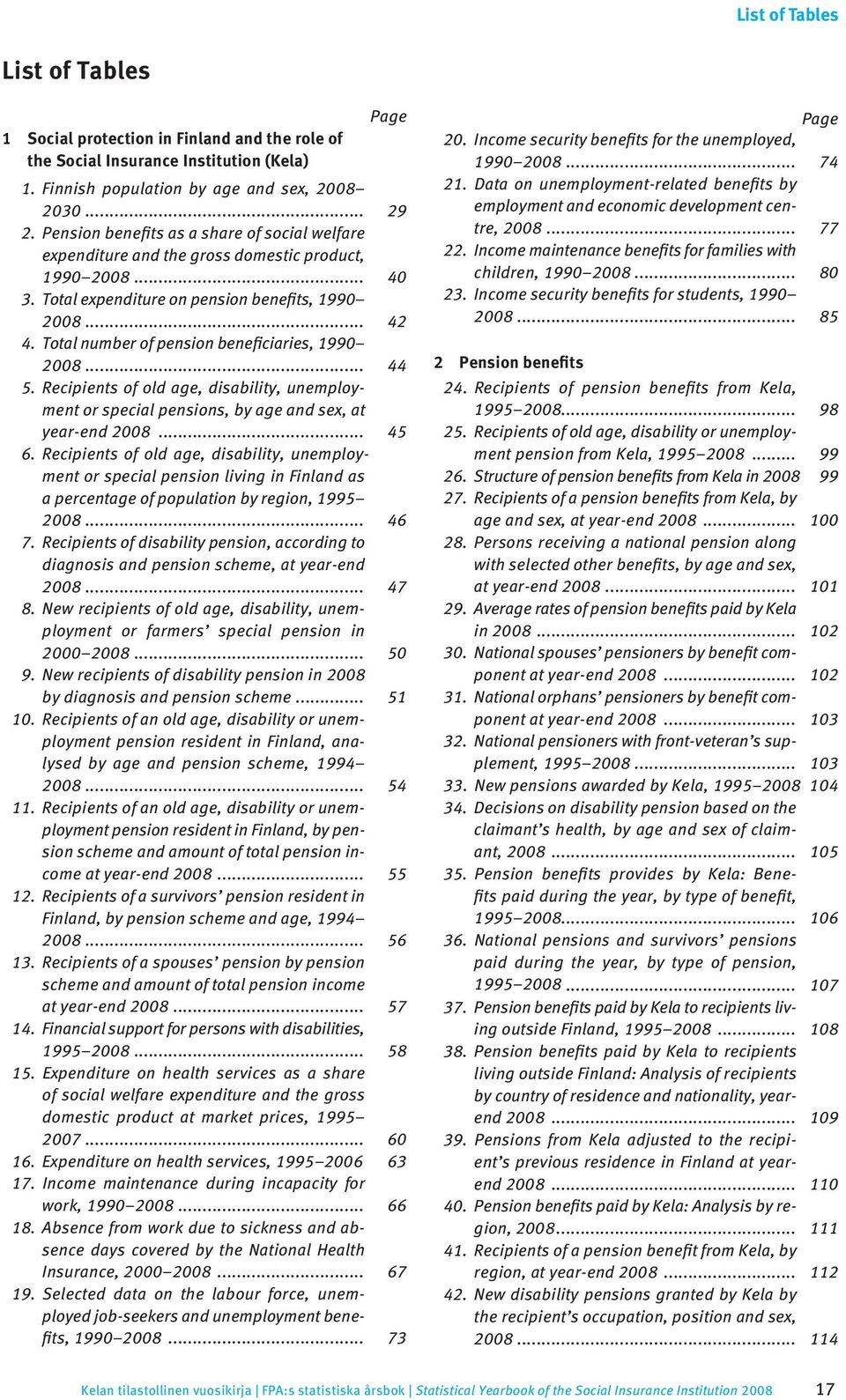 Total number of pension beneficiaries, 1990 2008... 44 5. Recipients of old age, disability, unemployment or special pensions, by age and sex, at year-end 2008... 45 6.
