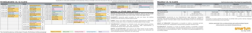 MAANANTAI TIISTAI KESKIVIIKKO TORSTAI PERJANTAI LAUANTAI SUNNUNTAI 8.00 9.00 Jooga & Pilates PO 7.15 7.45 Keskivartalotreeni 30 HA LS 8.00 9.00 BODYPUMP PO 7.15 8.00 Fitball HA LS 7.15 8.15 Body HA LS 10.