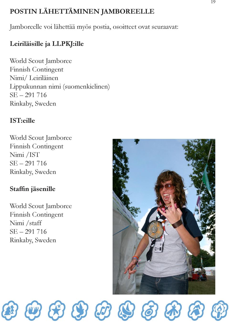 (suomenkielinen) SE 291 716 Rinkaby, Sweden IST:eille World Scout Jamboree Finnish Contingent Nimi /IST SE