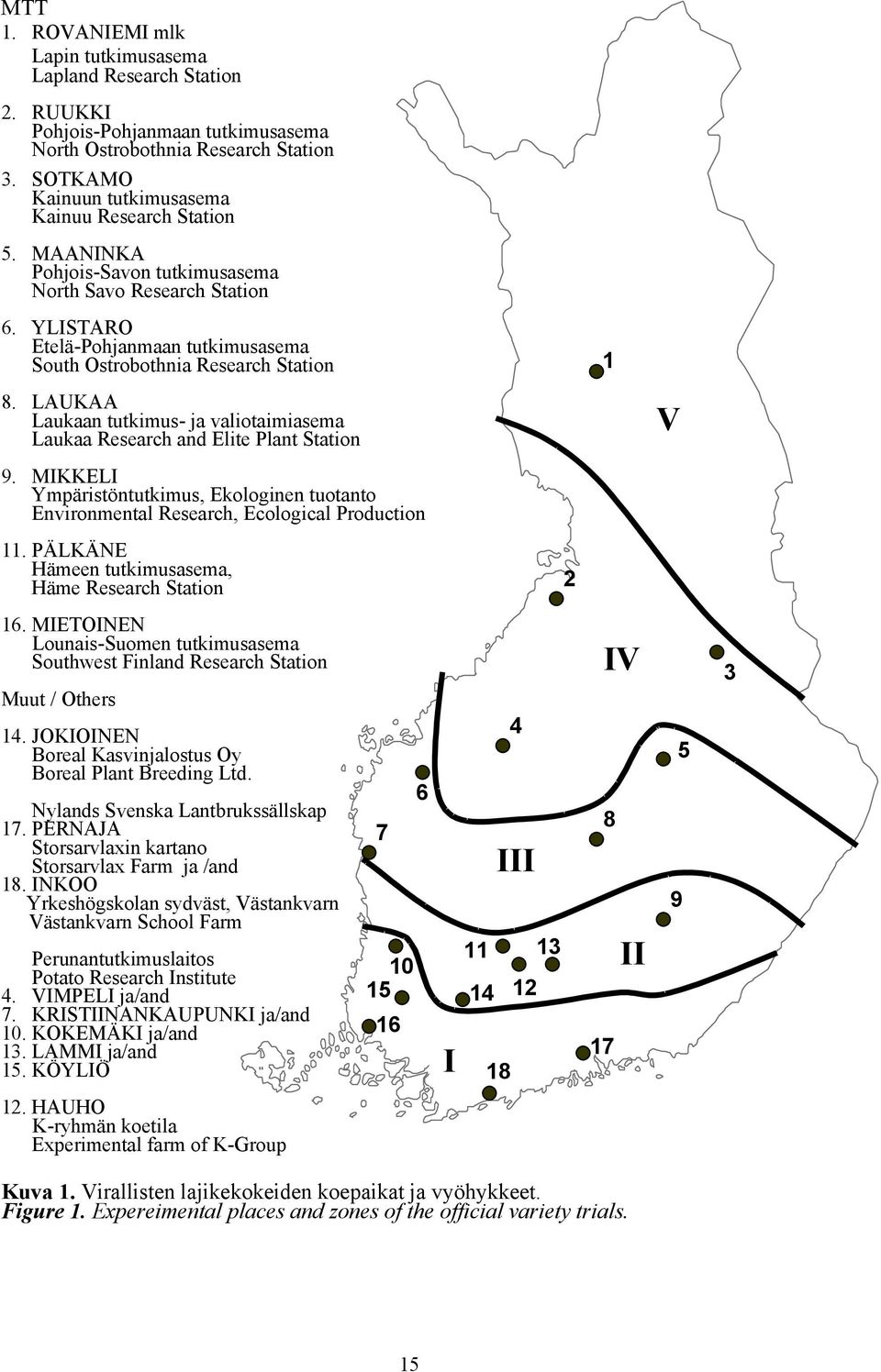 YLISTARO Etelä-Pohjanmaan tutkimusasema South Ostrobothnia Research Station 1 8. LAUKAA Laukaan tutkimus- ja valiotaimiasema Laukaa Research and Elite Plant Station V 9.