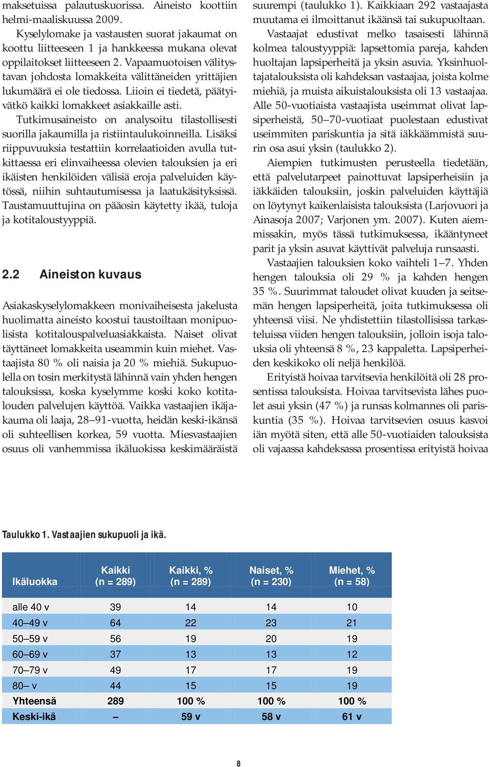 Tutkimusaineisto on analysoitu tilastollisesti suorilla jakaumilla ja ristiintaulukoinneilla.