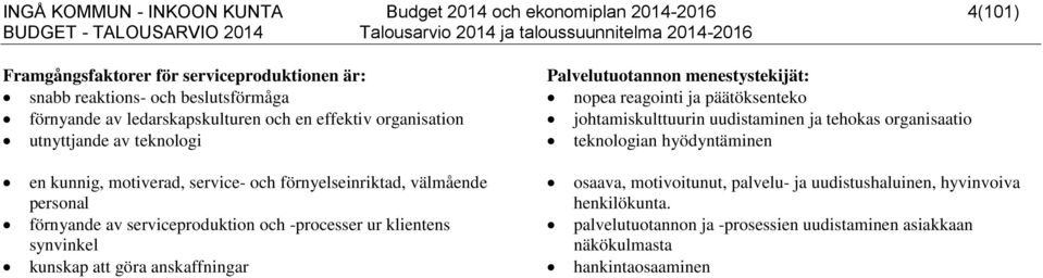 tehokas organisaatio teknologian hyödyntäminen en kunnig, motiverad, service- och förnyelseinriktad, välmående personal förnyande av serviceproduktion och -processer ur klientens