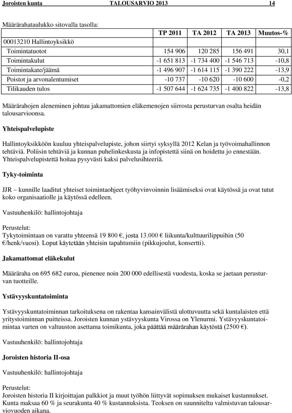 jakamattomien eläkemenojen siirrosta perusturvan osalta heidän talousarvioonsa.