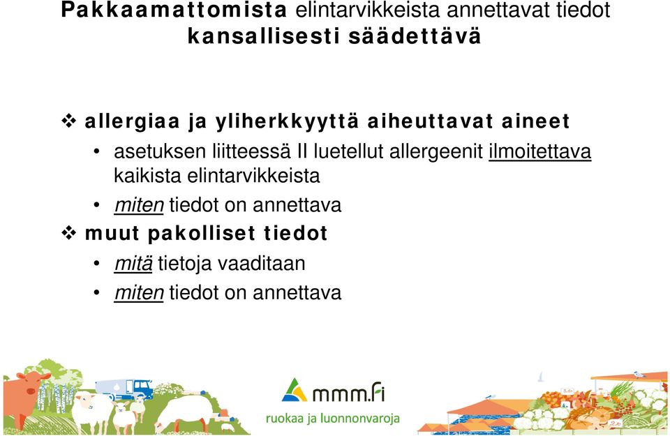 luetellut allergeenit ilmoitettava kaikista elintarvikkeista miten tiedot on