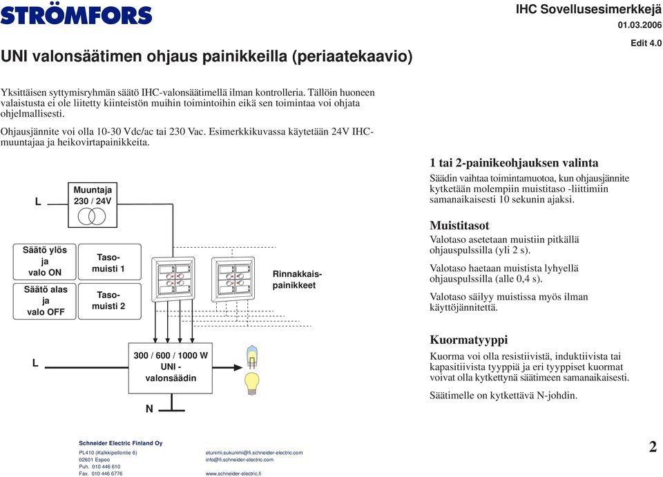 Esimerkkikuvassa käytetään V IHCmuuntajaa ja heikovirtapainikkeita.