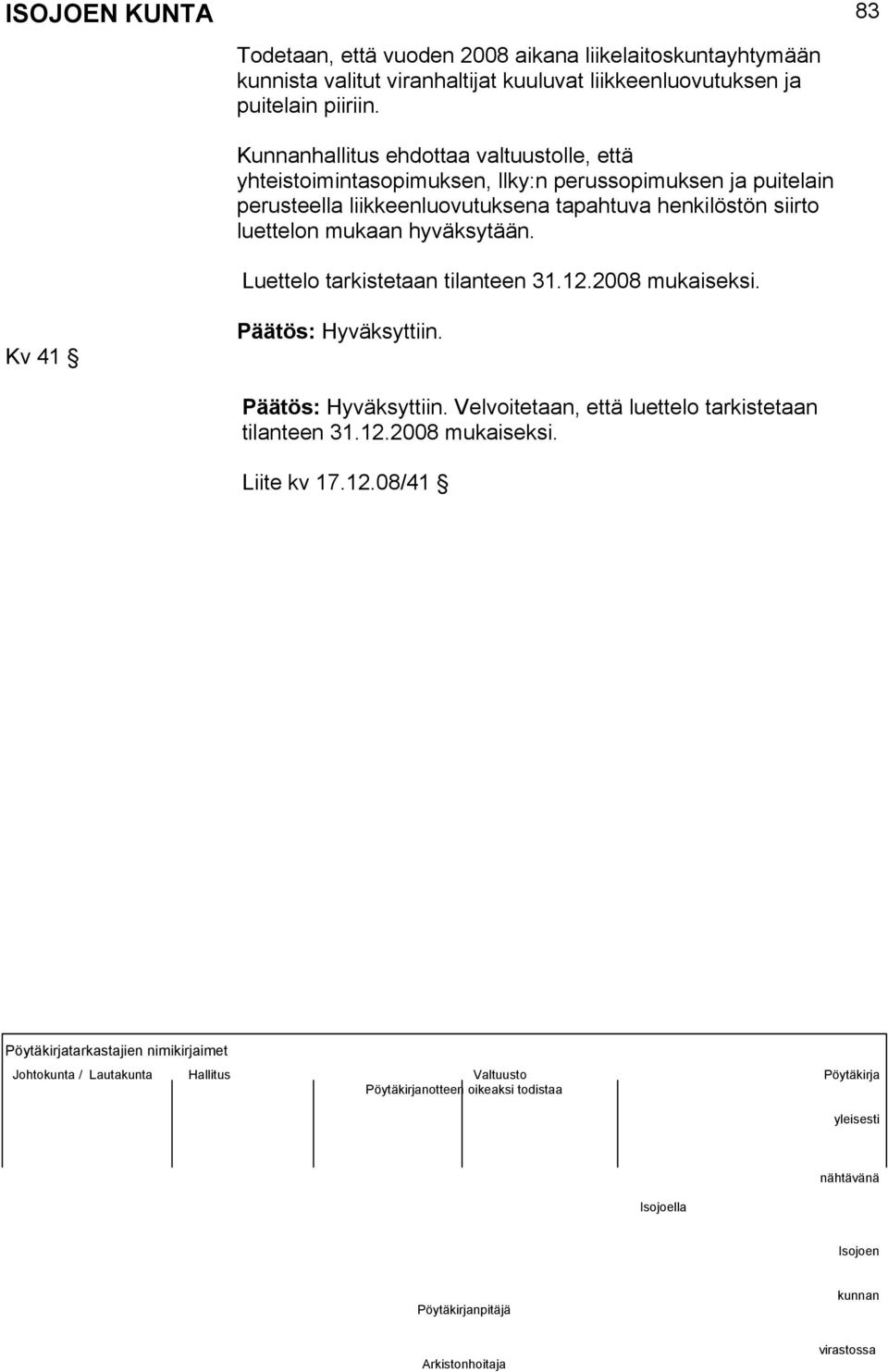 Kunnanhallitus ehdottaa valtuustolle, että yhteistoimintasopimuksen, llky:n perussopimuksen ja puitelain perusteella