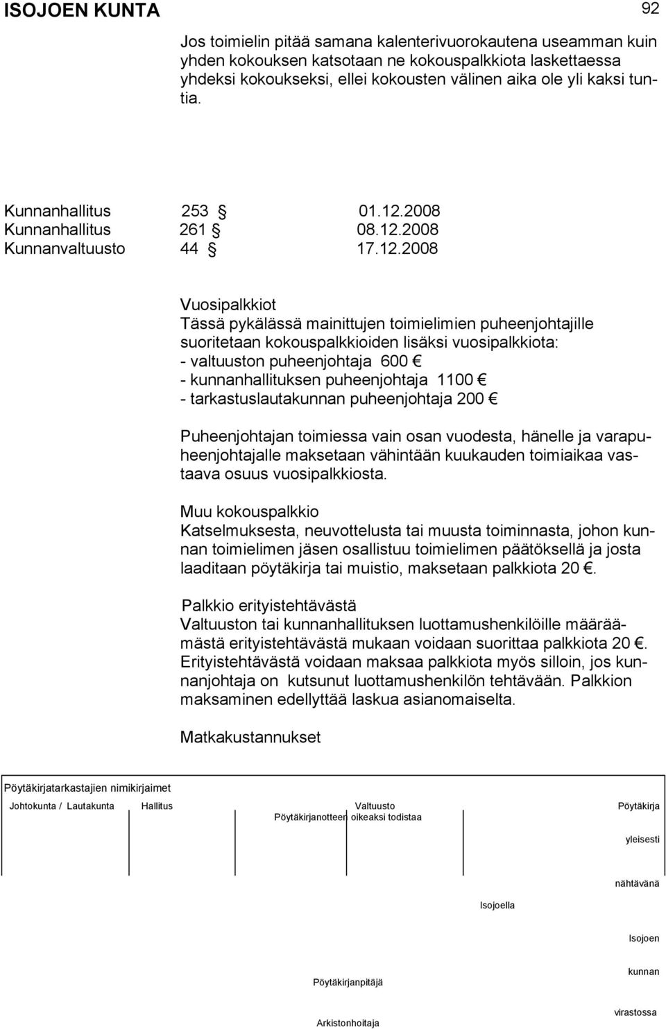 2008 Kunnanhallitus 261 08.12.