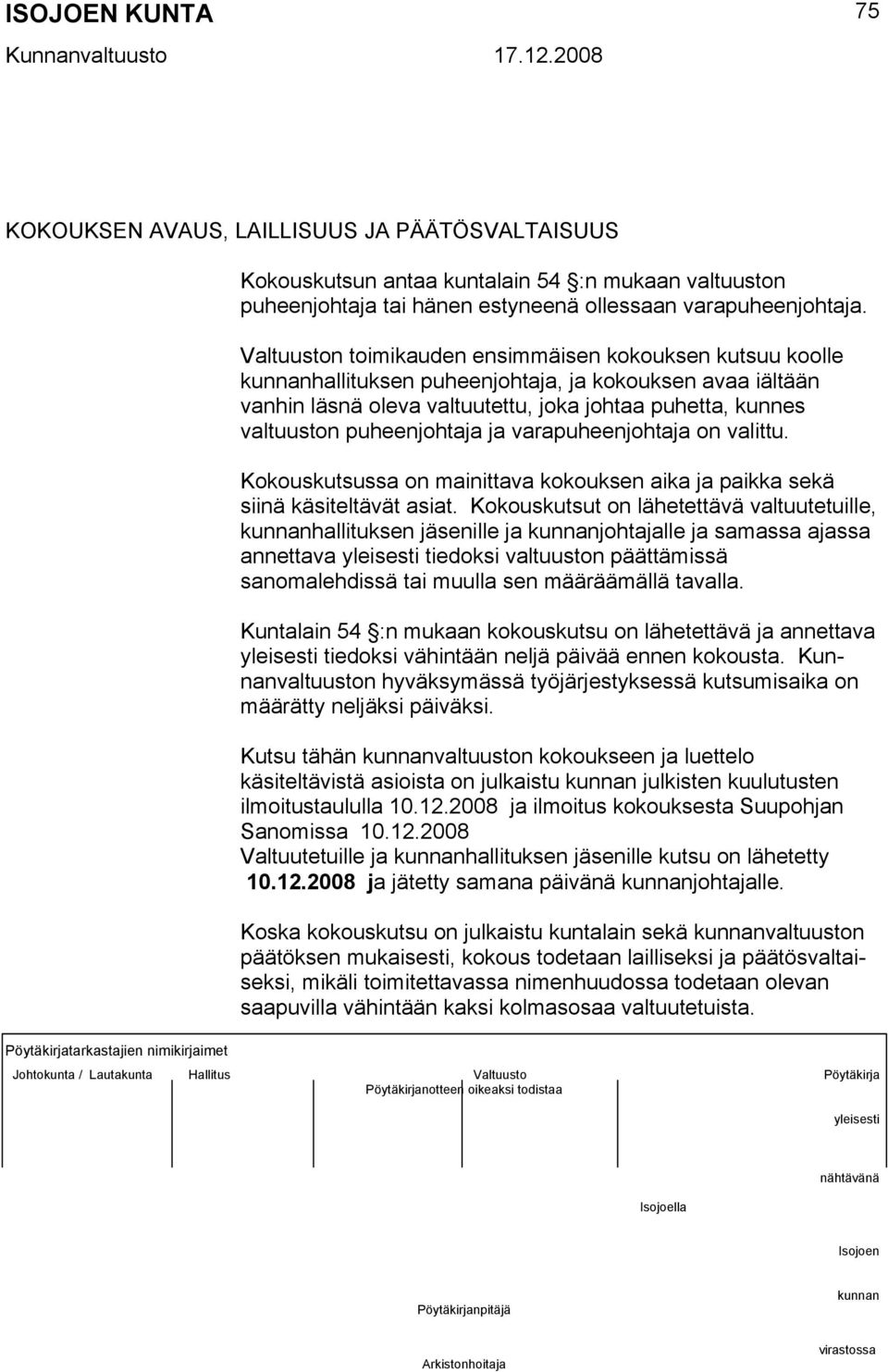 varapuheenjohtaja on valittu. Kokouskutsussa on mainittava kokouksen aika ja paikka sekä siinä käsiteltävät asiat.