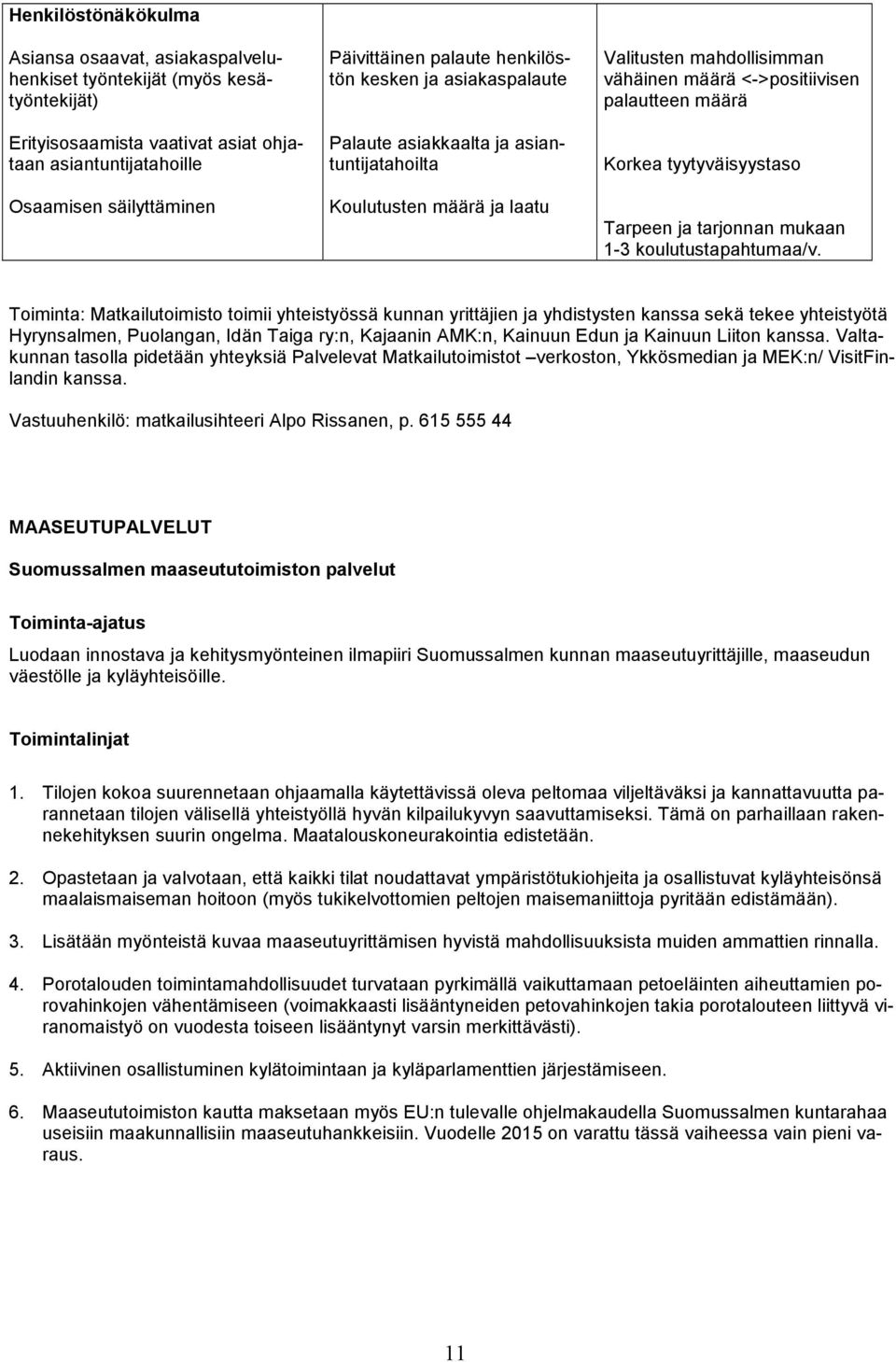 tyytyväisyystaso Tarpeen ja tarjonnan mukaan 1-3 koulutustapahtumaa/v.
