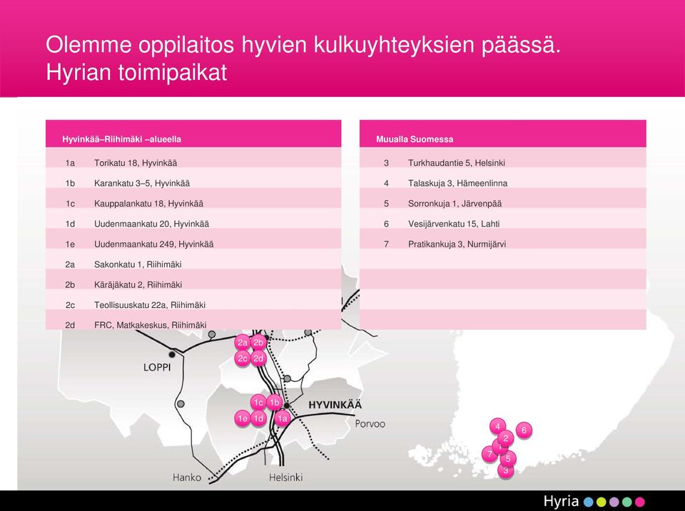 Kauppalankatu 18, Hyvinkää Uudenmaankatu 20, Hyvinkää Uudenmaankatu 249, Hyvinkää Sakonkatu 1, Riihimäki Käräjäkatu 2, Riihimäki