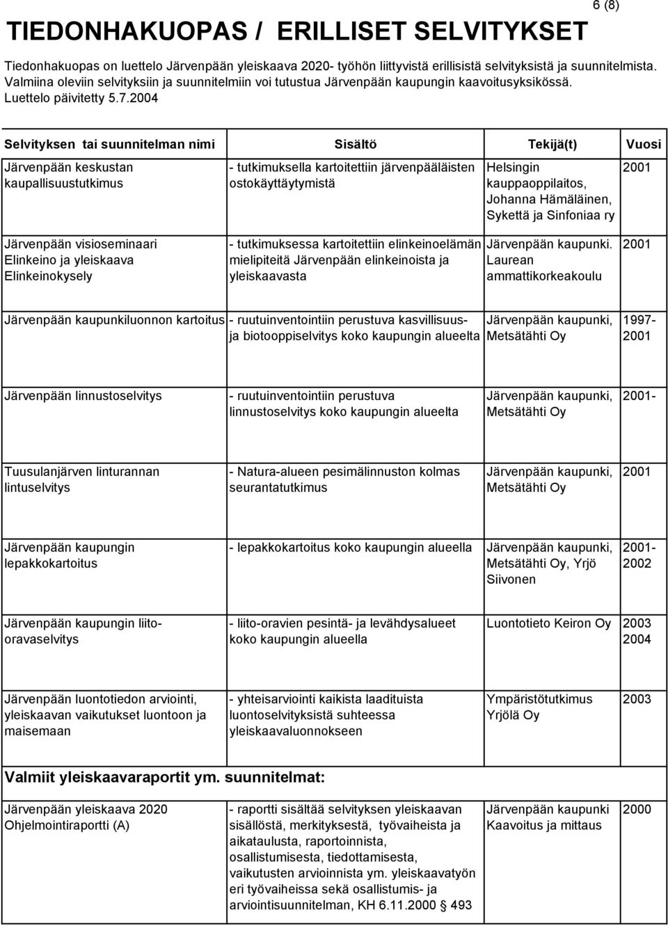 visioseminaari Elinkeino ja yleiskaava Elinkeinokysely - tutkimuksessa kartoitettiin elinkeinoelämän mielipiteitä Järvenpään elinkeinoista ja yleiskaavasta.