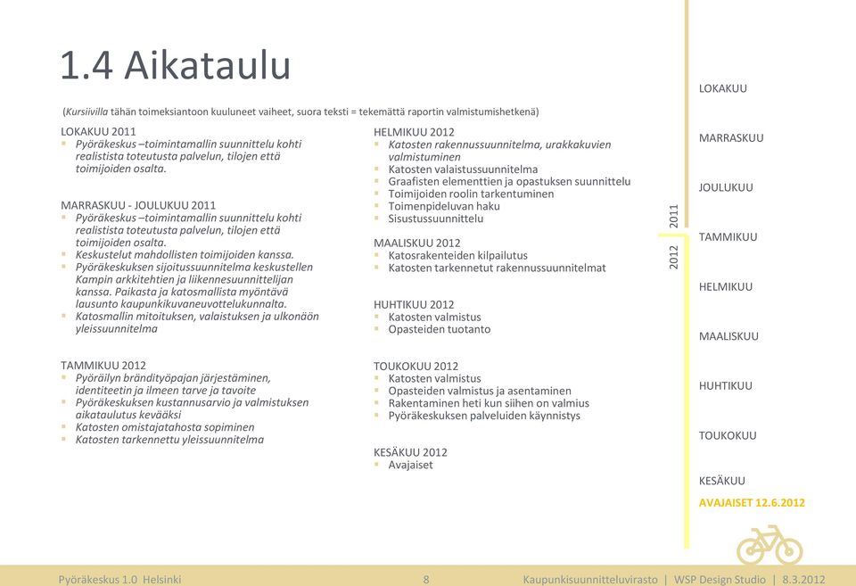 Keskustelut mahdollisten toimijoiden kanssa. Pyöräkeskuksen sijoitussuunnitelma keskustellen Kampin arkkitehtien ja liikennesuunnittelijan kanssa.