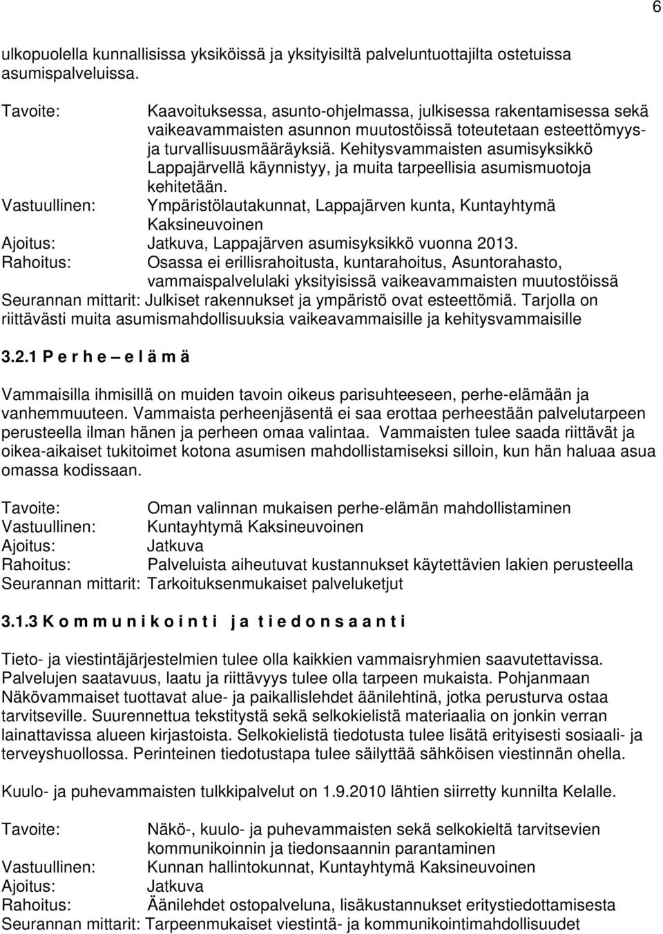 Kehitysvammaisten asumisyksikkö Lappajärvellä käynnistyy, ja muita tarpeellisia asumismuotoja kehitetään.