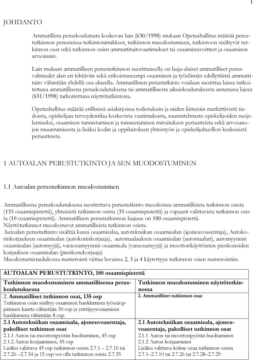 Lain mukaan ammatillisen perustutkinnon suorittaneella on laaja-alaiset ammatilliset perusvalmiudet alan eri tehtäviin sekä erikoistuneempi osaaminen ja työelämän edellyttämä ammattitaito vähintään