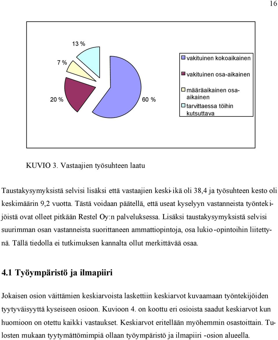 Tästä voidaan päätellä, että useat kyselyyn vastanneista työntek i- jöistä ovat olleet pitkään Restel Oy:n palveluksessa.