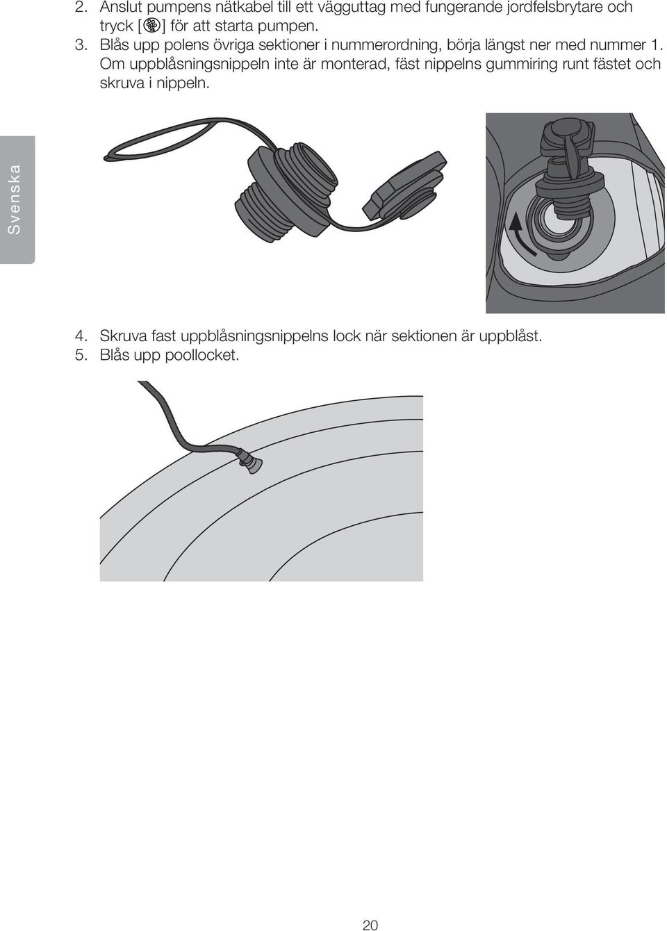 starta pumpen. 3. Blås upp polens övriga sektioner i nummerordning, börja längst ner med nummer 1.