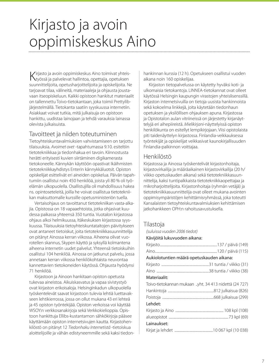 Tietokanta saatiin syyskuussa internetiin. Asiakkaat voivat tutkia, mitä julkaisuja on opistoon hankittu, uudistaa lainojaan ja tehdä varauksia lainassa olevista julkaisuista.