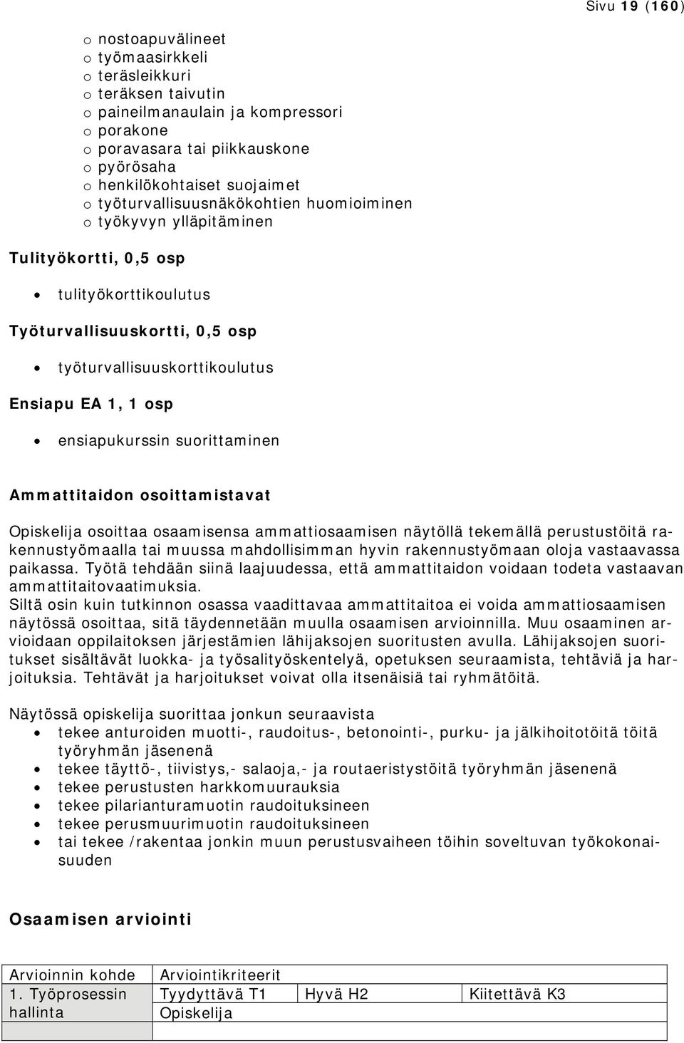 osp ensiapukurssin suorittaminen Ammattitaidon osoittamistavat osoittaa osaamisensa ammattiosaamisen näytöllä tekemällä perustustöitä rakennustyömaalla tai muussa mahdollisimman hyvin rakennustyömaan