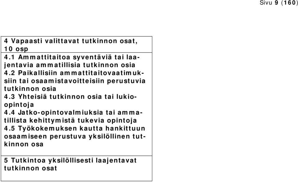 2 Paikallisiin ammattitaitovaatimuksiin tai osaamistavoitteisiin perustuvia tutkinnon osia 4.