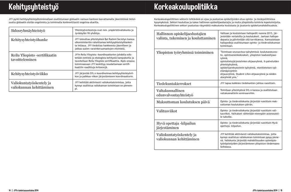 ympäristövaliokunta ja Jyväskylän YK-yhdistys. JYY toteuttaa yhteistyössä Bal Rashmi Societyn kanssa ulkoministeriön rahoittamaa kehitysyhteistyöhanketta Intiassa.