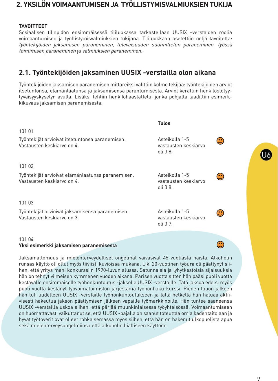 Tililuokkaan asetettiin neljä tavoitetta: työntekijöiden jaksamisen paraneminen, tulevaisuuden suunnittelun paraneminen, työssä toimimisen paraneminen ja valmiuksien paraneminen. 2.1.