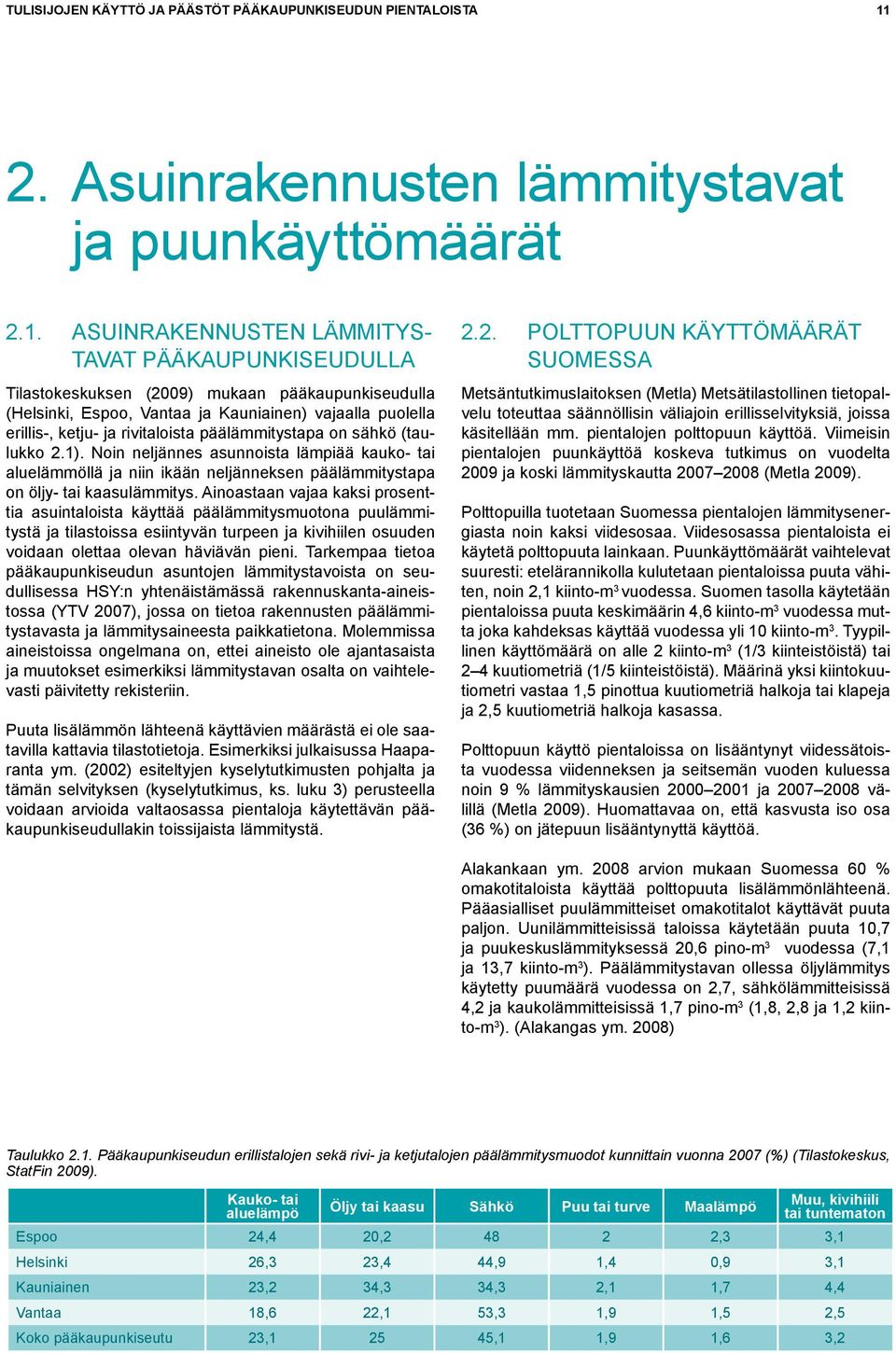 ASUINRAKENNUSTEN LÄMMITYS- TAVAT PÄÄKAUPUNKISEUDULLA Tilastokeskuksen (2009) mukaan pääkaupunkiseudulla (Helsinki, Espoo, Vantaa ja Kauniainen) vajaalla puolella erillis-, ketju- ja rivitaloista