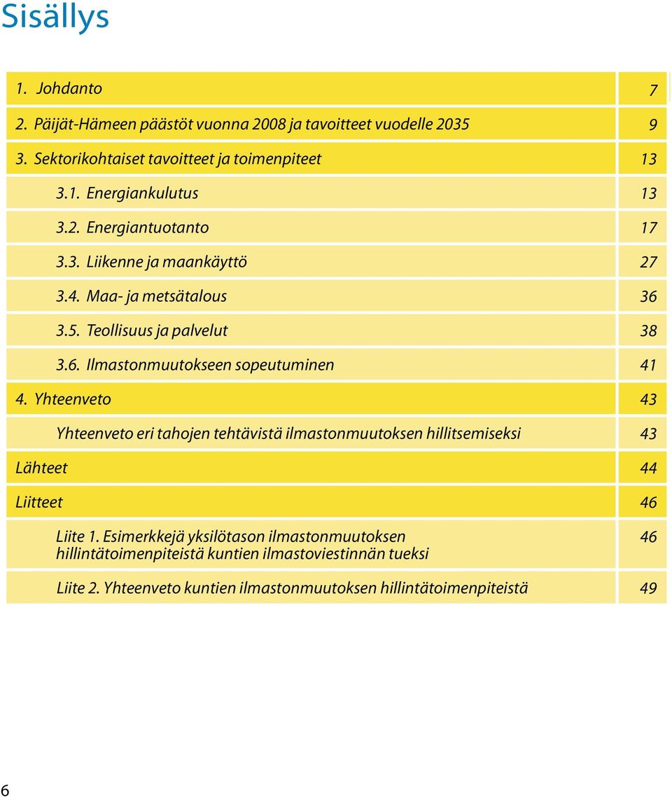 Yhteenveto 43 Yhteenveto eri tahojen tehtävistä ilmastonmuutoksen hillitsemiseksi 43 Lähteet 44 Liitteet 46 Liite 1.