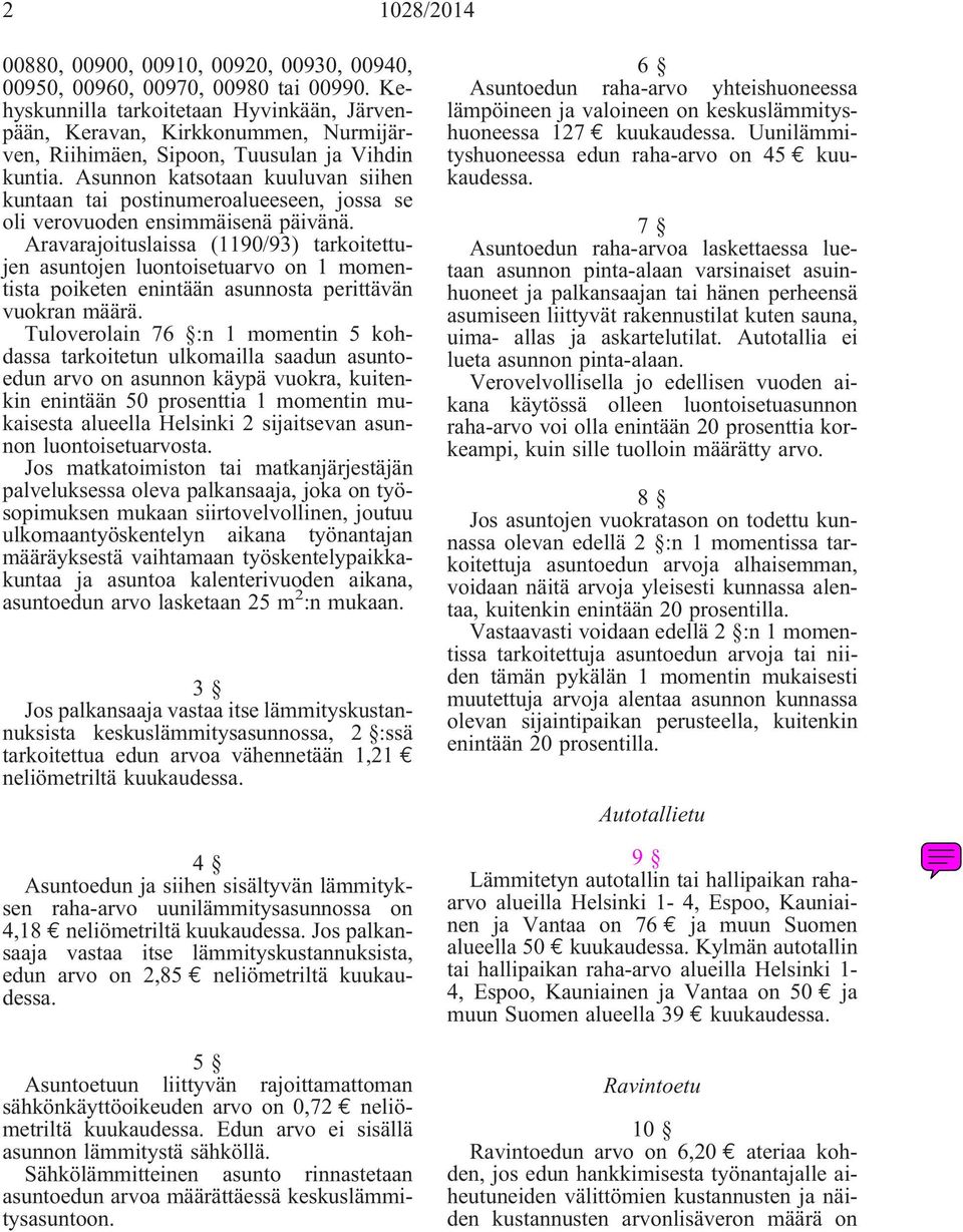 Asunnon katsotaan kuuluvan siihen kuntaan tai postinumeroalueeseen, jossa se oli verovuoden ensimmäisenä päivänä.