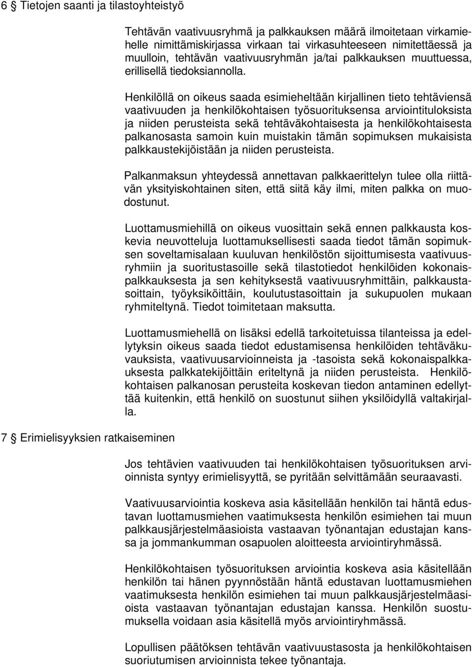 Henkilöllä on oikeus saada esimieheltään kirjallinen tieto tehtäviensä vaativuuden ja henkilökohtaisen työsuorituksensa arviointituloksista ja niiden perusteista sekä tehtäväkohtaisesta ja