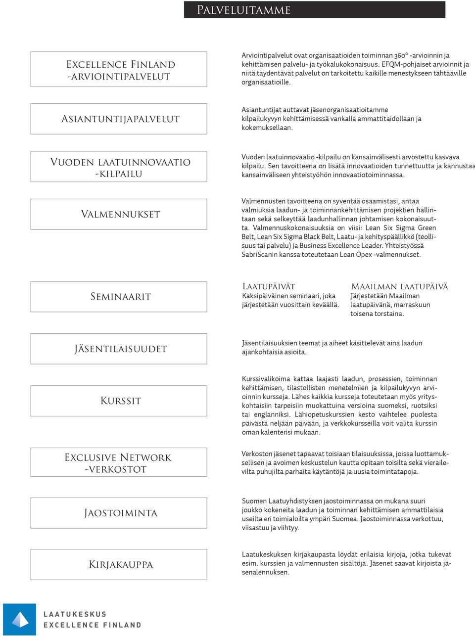 Asiantuntijapalvelut Asiantuntijat auttavat jäsenorganisaatioitamme kilpailukyvyn kehittämisessä vankalla ammattitaidollaan ja kokemuksellaan.